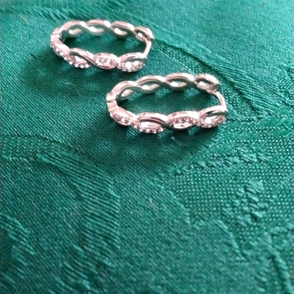 Jewelry - SILVERTONE TWISTED HOOP EARRINGS WITH ZIRCONS HINGED FOR PIERCED EARS